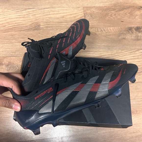 Adidas Black and Red Athletic Shoes with Mesh Upper